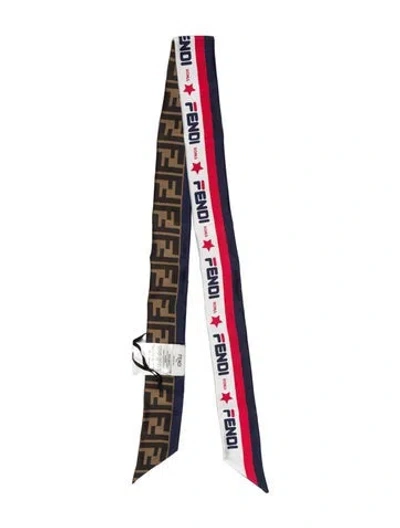 Pre-owned Fendi Silk Zucca Ff Logo Scarf W/ Tags In Brown