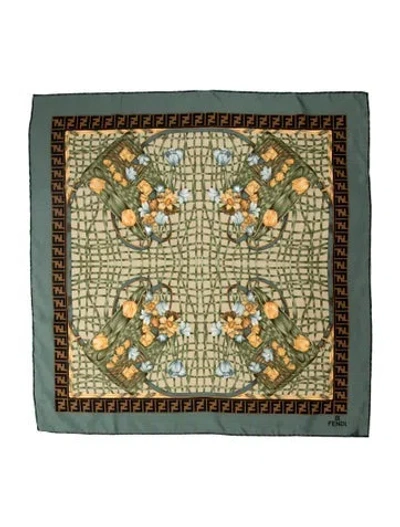 Pre-owned Fendi Silk Zucca Ff Logo Scarf In Yellow