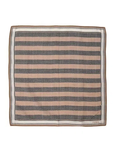 Pre-owned Fendi Silk Zucchino Ff Logo Shawl In Brown