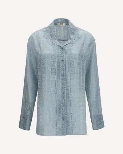 Fendi Silk-blend Dévoré Shirt In Blue