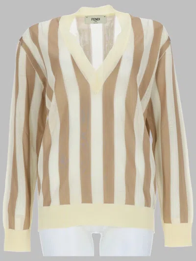 Fendi Silk-pequin Sweater In Mini Style In Brown