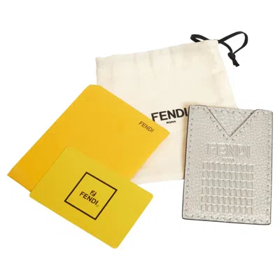 Pre-owned Fendi Silver Card Holder 90 Anniversary In Sand