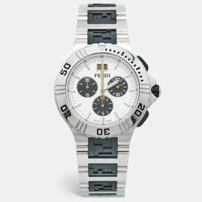 Pre-owned Fendi Silver Dial Two-tone Stainless Steel Rubber 4800g Chronograph Men's Wristwatch 43 Mm