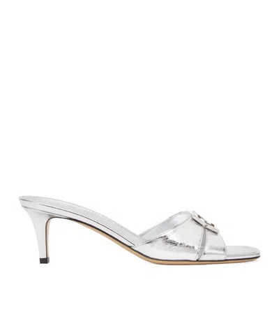 Fendi Silver Leather Medium-heeled Sandals