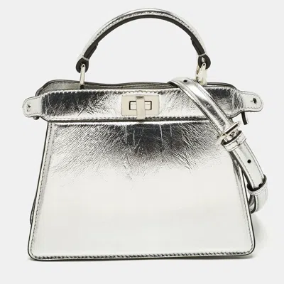 Pre-owned Fendi Silver Leather Petite Peekaboo Iseeu Top Handle Bag