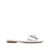 Fendi Laminated Leather Signature Slides In Silver