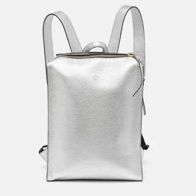 Pre-owned Fendi Silver Selleria Leather Slim Backpack