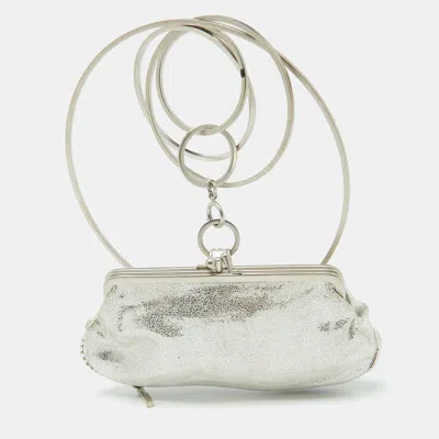 Pre-owned Fendi Silver Suede Rings Clutch