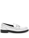 FENDI SILVER-TONE BAGUETTE LEATHER LOAFERS