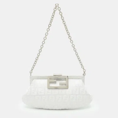 Pre-owned Fendi Silver Zucchino Canvas And Metallic Lurex Fabric Evening Clutch