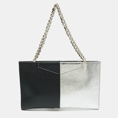Pre-owned Fendi Silver/black Leather Grande Chain Pochette