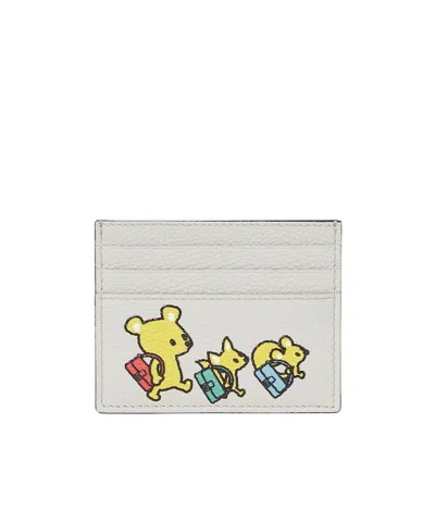 Fendi Light Grey Leather Card Holder With Multicolour Print In White