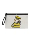 Fendi White Ff Canvas Pouch With Multicolour Print In White