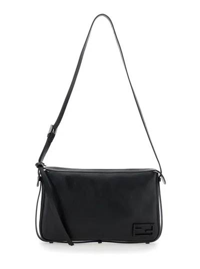 Fendi 'simply  Medium' Black Shoulder Bag With Ff Detail In Leather Woman In Multicolor