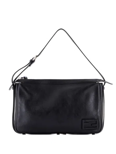Pre-owned Fendi Simply Leather Medium Shoulder Bag In Black