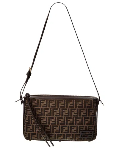 FENDI FENDI SIMPLY MEDIUM FF JACQUARD & LEATHER SHOULDER BAG