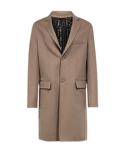 Fendi Single-breasted Coat In Brown