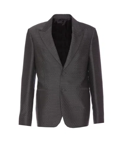 Fendi Ff Motif Wool Jacket Men In Blue