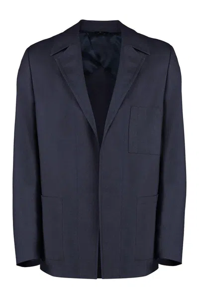 Fendi Single-breasted Jacket With No Visible External Buttons In Blue