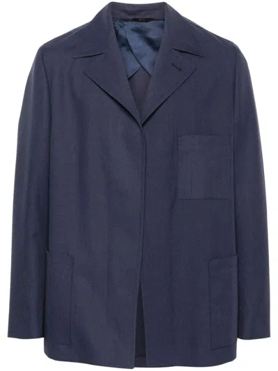 Fendi Single-breasted Jacket With No Visible External Buttons In Blue
