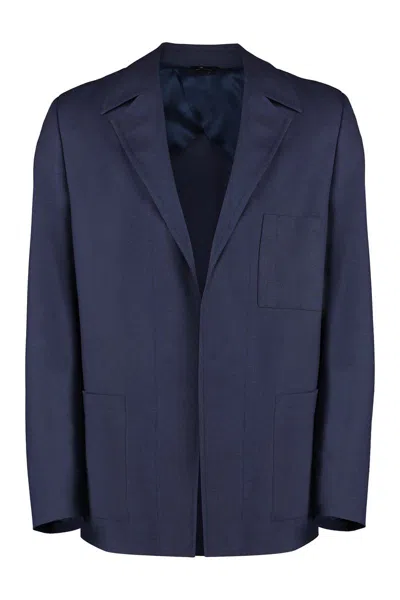 Fendi Single-breasted Virgin Wool Jacket In Blue