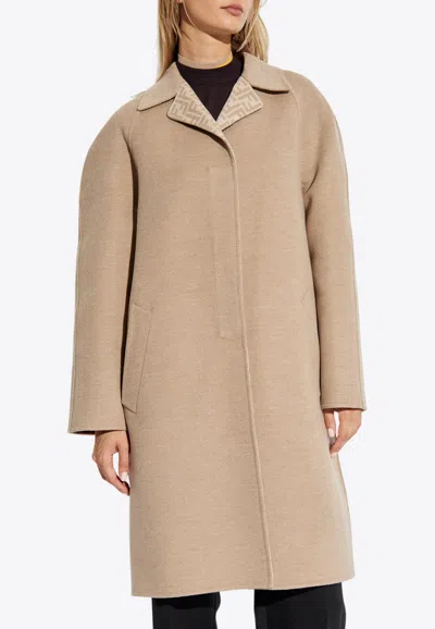 Fendi Single-breasted Wool Coat In Cream