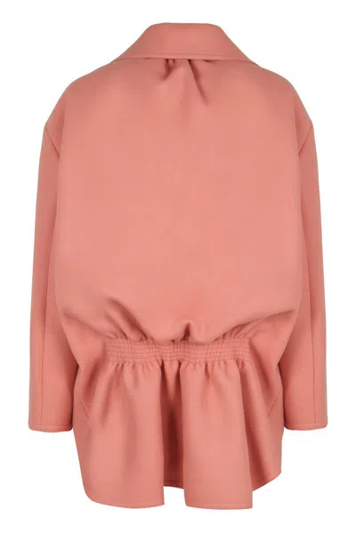 Fendi Single-breasted Wool Coat In Pink