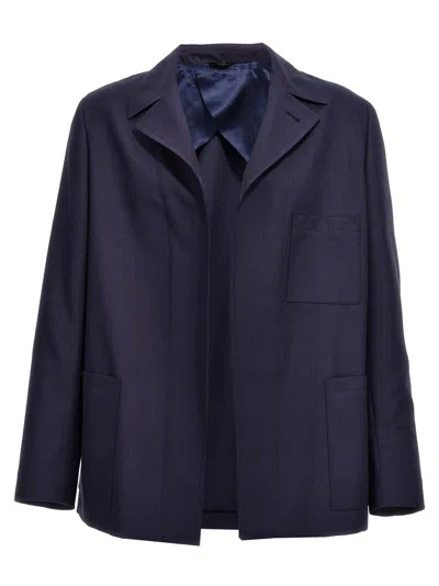 Fendi Single-breasted Wool Jacket With Half Belt Detail In Blue