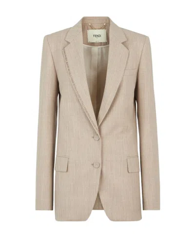 Fendi Beige Flannel Blazer In Nude