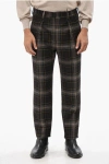Fendi Single-pleated Wool Checked Pants In Black