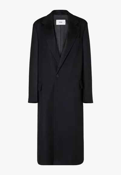 Fendi Single-breasted Oversized Cashmere Coat In Black