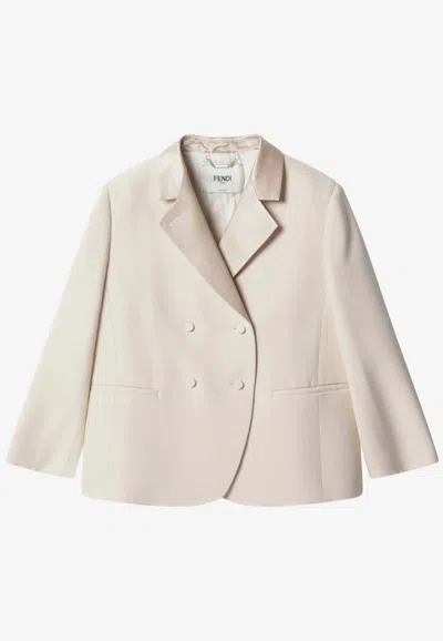 Fendi Single-breasted Wool Blazer In Neutral