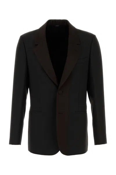 Fendi Single-breasted Wool Crêpe Tailored Blazer In Black