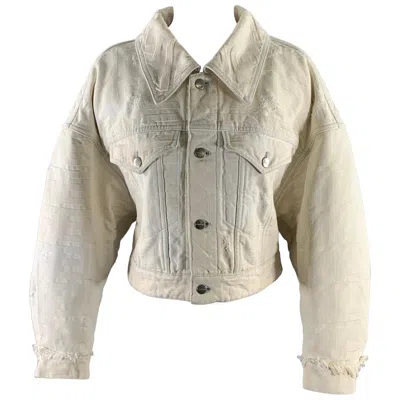 Pre-owned Fendi Size 0 Cream Silver Cotton Monogram Trucker Jacket In White