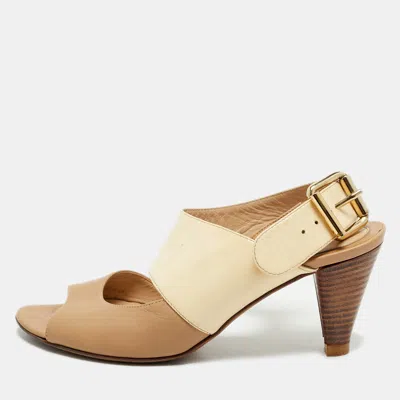 Pre-owned Fendi Size 35.5 Cream Leather And Patent Leather Ankle Strap Sandals In White