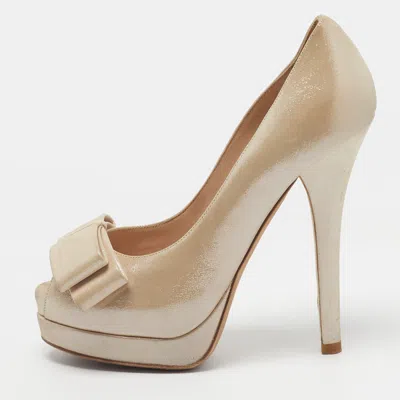 Pre-owned Fendi Size 36 Beige Suede Bow Peep Toe Pumps
