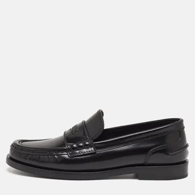 Pre-owned Fendi Size 36 Black Brushed Leather Slip On Loafers