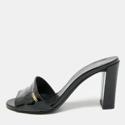 Pre-owned Fendi Size 36 Black Patent Leather Logo Detail Slide Sandals