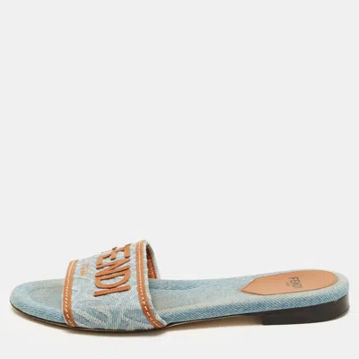 Pre-owned Fendi Size 36 Blue Denim Flat Slides