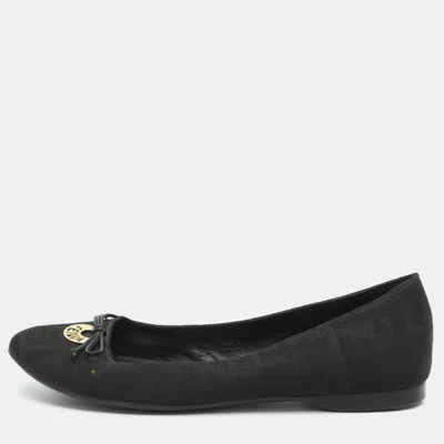 Pre-owned Fendi Size 36 Bow Black Zucca Canvas Ballet Flats