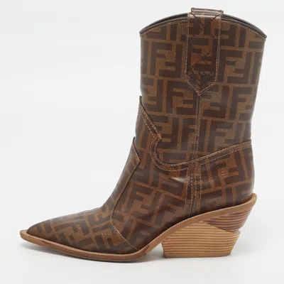 Pre-owned Fendi Size 36 Brown Zucca Coated Canvas Pointed Toe Ankle Boots