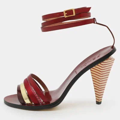 Pre-owned Fendi Size 36 Multicolor Patent Leather And Satin Ankle Strap Sandals