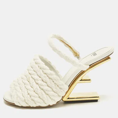 Pre-owned Fendi Size 36 Office White Woven Fabric First Heel Mules