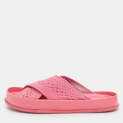 Pre-owned Fendi Size 36 Pink Crochet Criss Cross Flats