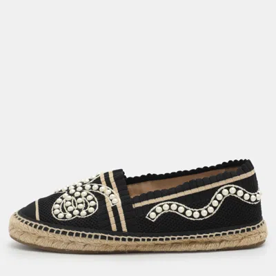 Pre-owned Fendi Size 37 Black Fabric Espadrille Flats