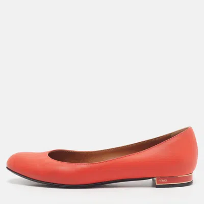 Pre-owned Fendi Size 37 Orange Leather Ballet Flats
