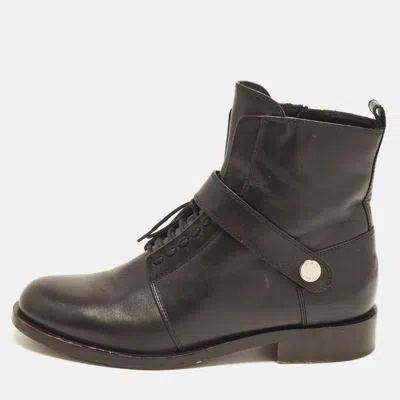 Pre-owned Fendi Size 37.5 Black Leather Combat Boots