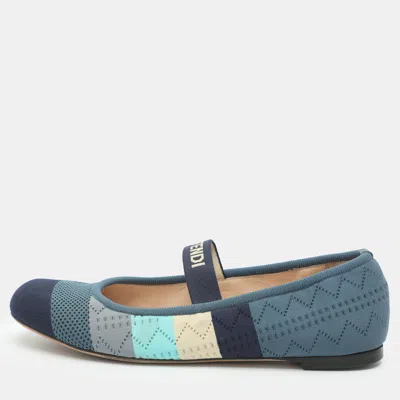 Pre-owned Fendi Size 37.5 Multicolor Striped Knit Fabric Ballet Flats In Blue