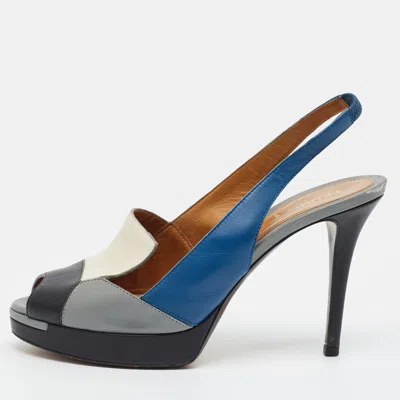 Pre-owned Fendi Size 38 Multicolor Leather Platform Slingback Sandals
