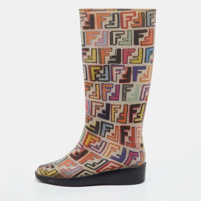 Pre-owned Fendi Size 38 Multicolor Zucca Pvc Rain Boots